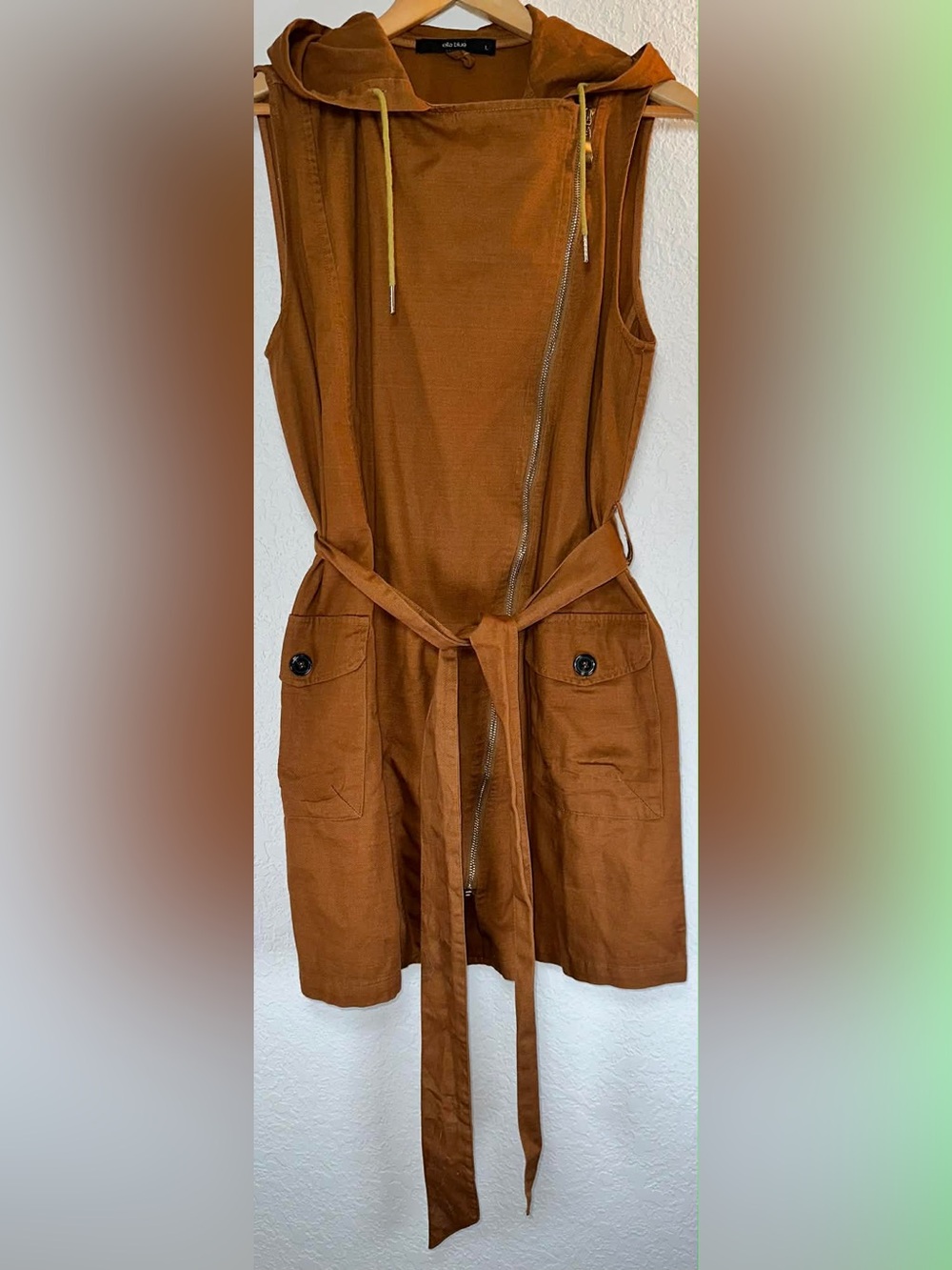 Ella Blue Sleeveless Hooded Trench 
 Dress in Rust Brown